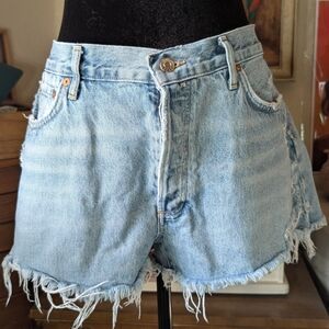 Agolde Light Blue Distressed Denim Cutoff Shorts
